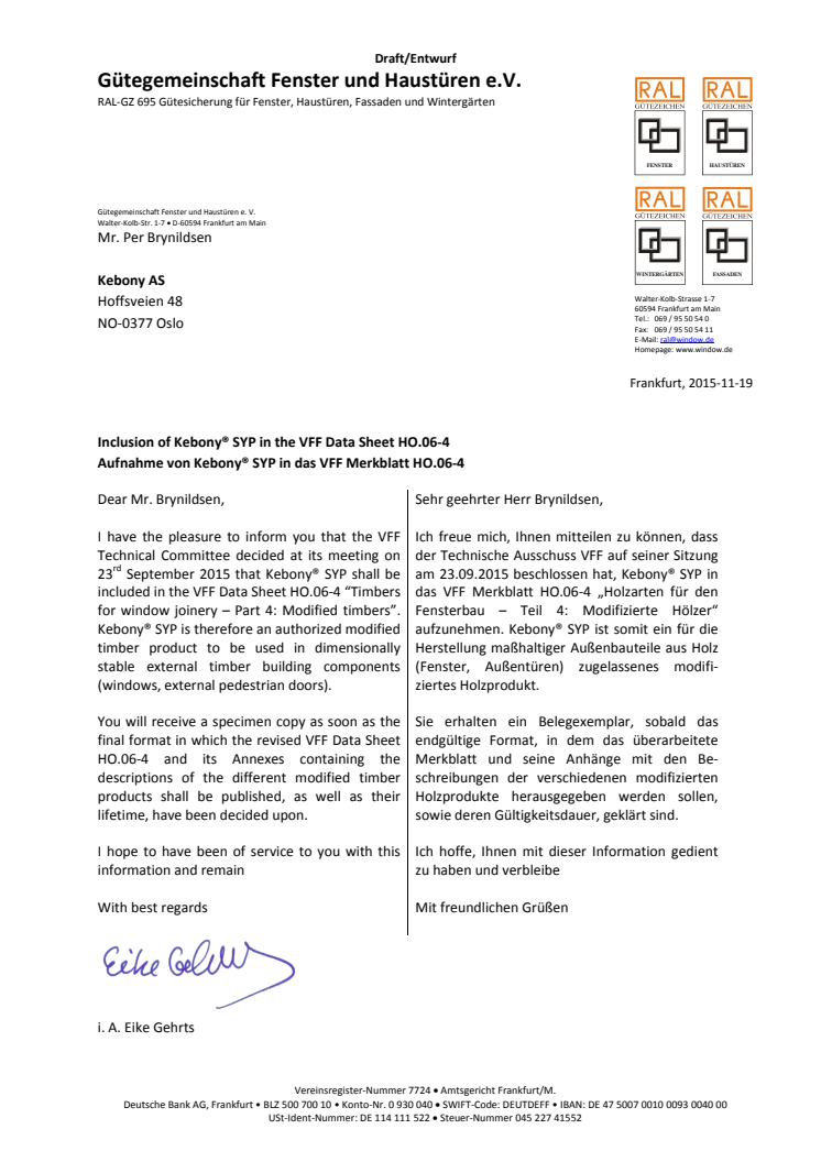 Aufnahme von Kebony® SYP in das VFF Merkblatt HO.06‐4