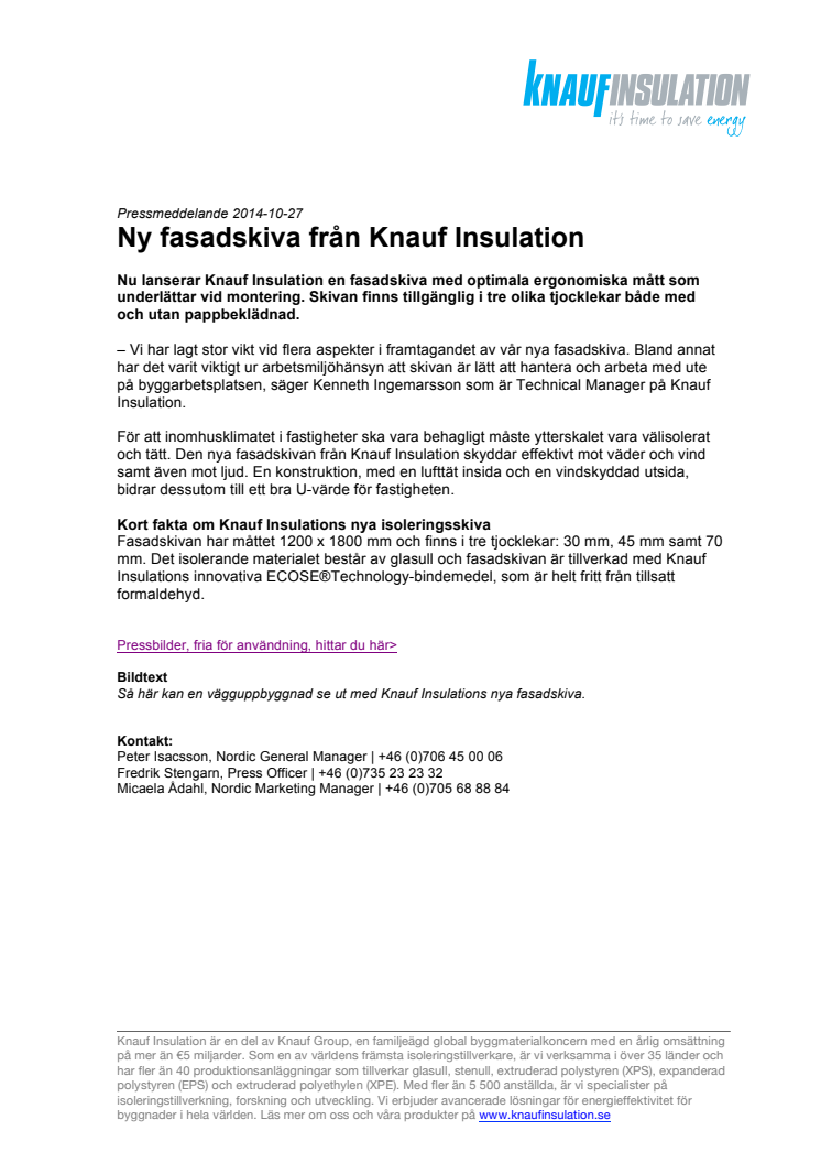 Ny fasadskiva från Knauf Insulation