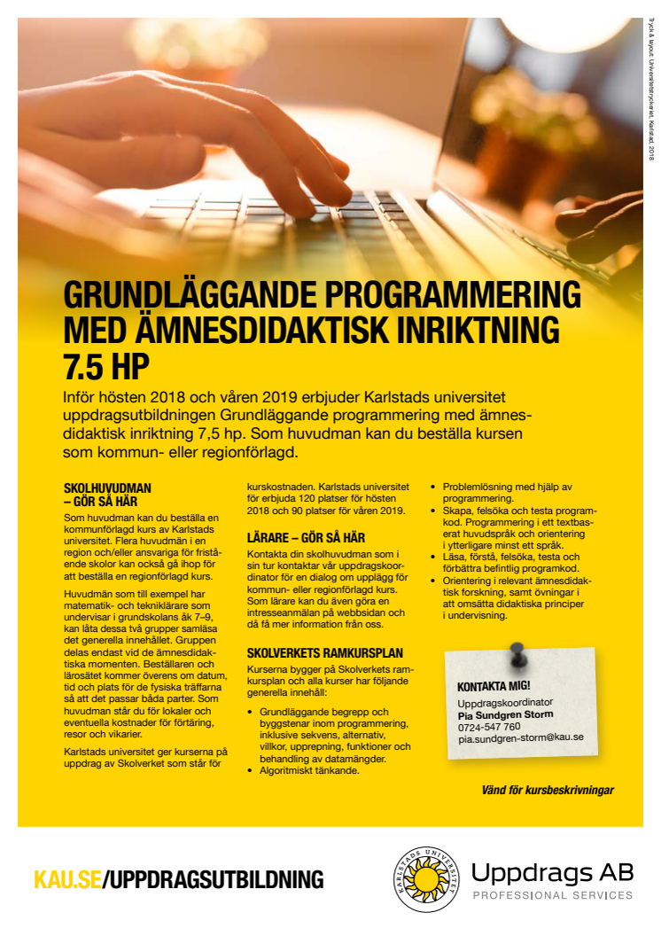 Grundläggande programmering med ämnesdidaktisk inriktning 7.5 hp