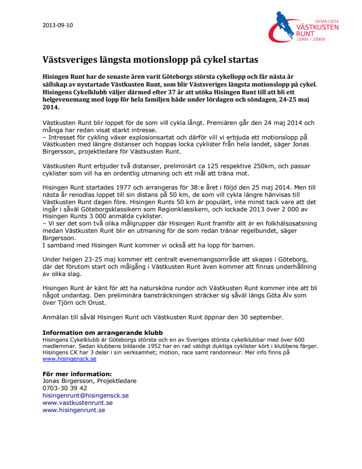 Västsveriges längsta motionslopp på cykel startas