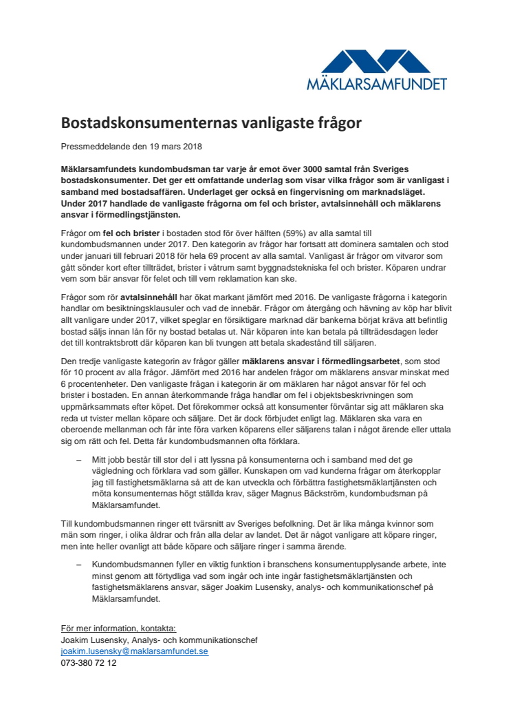 Bostadskonsumenternas vanligaste frågor