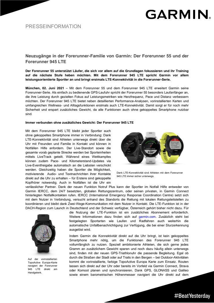 PM Garmin Forerunner 945 LTE und Forerunner 55