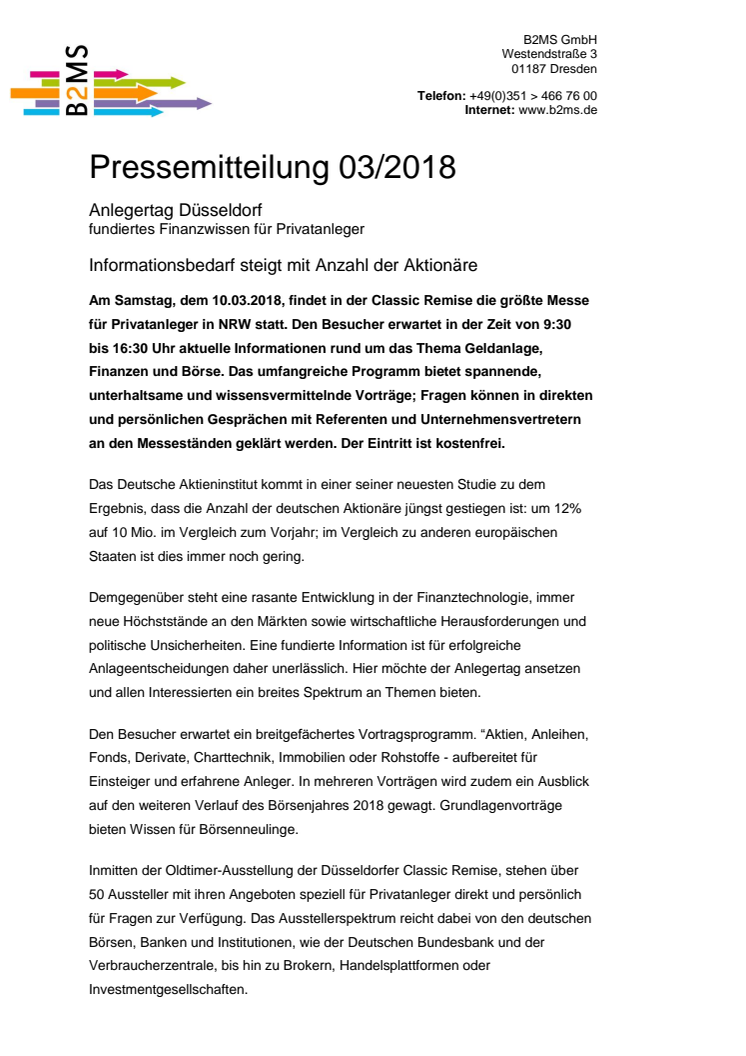 Anlegertag Düsseldorf, 10.03.2018 - Informationsbedarf steigt mit Anzahl der Aktionäre