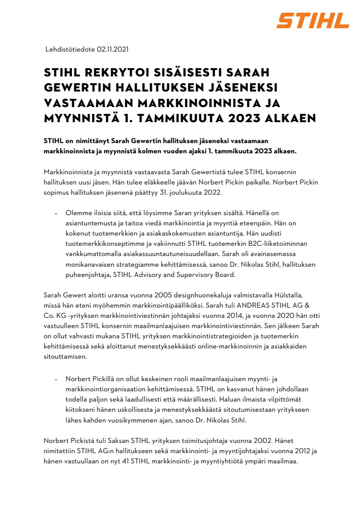 STIHL REKRYTOI SISÄISESTI SARAH GEWERTIN HALLITUKSEN JÄSENEKSI VASTAAMAAN MARKKINOINNISTA JA MYYNNISTÄ 1. TAMMIKUUTA 2023 ALKAEN.pdf