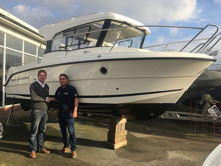 High res image - Boats.co.uk - ) Dan Chaffe- Parker Boats Brand Manager, Boats.co.uk and Mick Mills MD Sussex Boat Shop