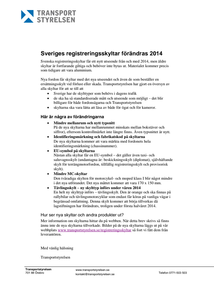 Sveriges registreringsskyltar förändras 2014