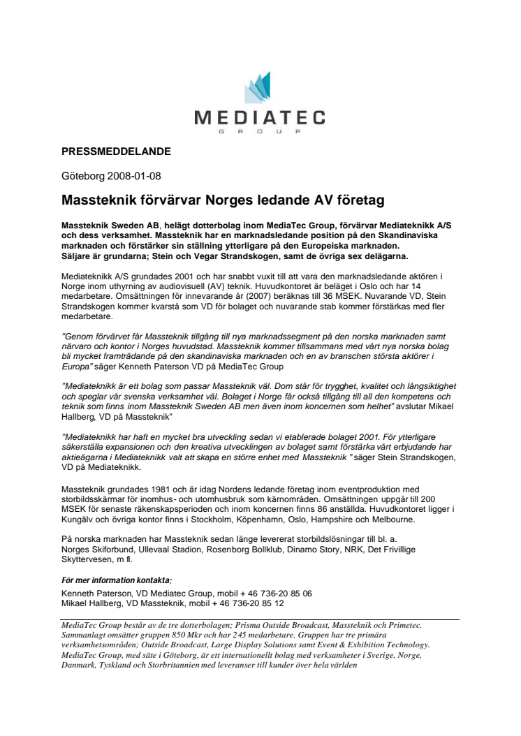 Massteknik förvärvar Norges ledande AV företag