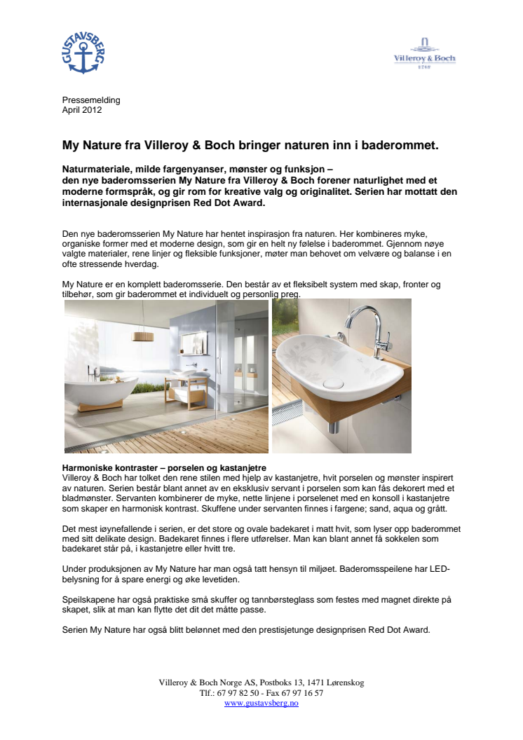 My Nature fra Villeroy & Boch bringer naturen inn i baderommet.