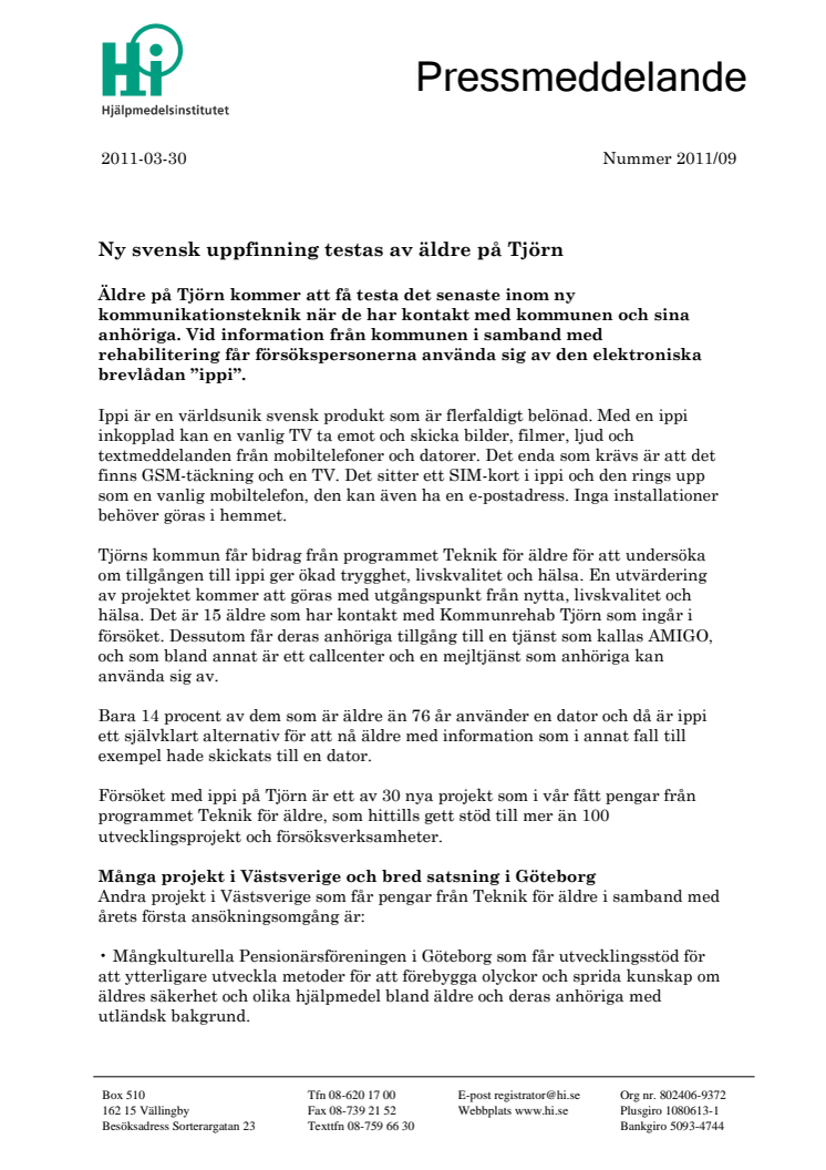 Ny svensk uppfinning testas av äldre på Tjörn