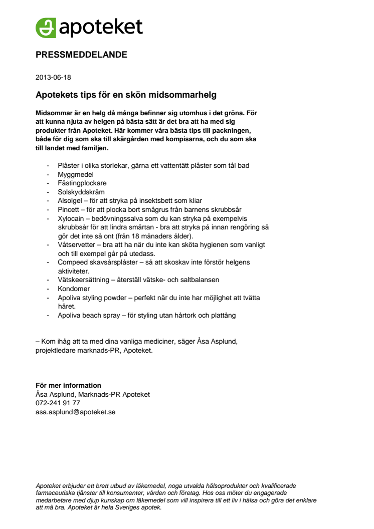 Apotekets tips för en skön midsommarhelg