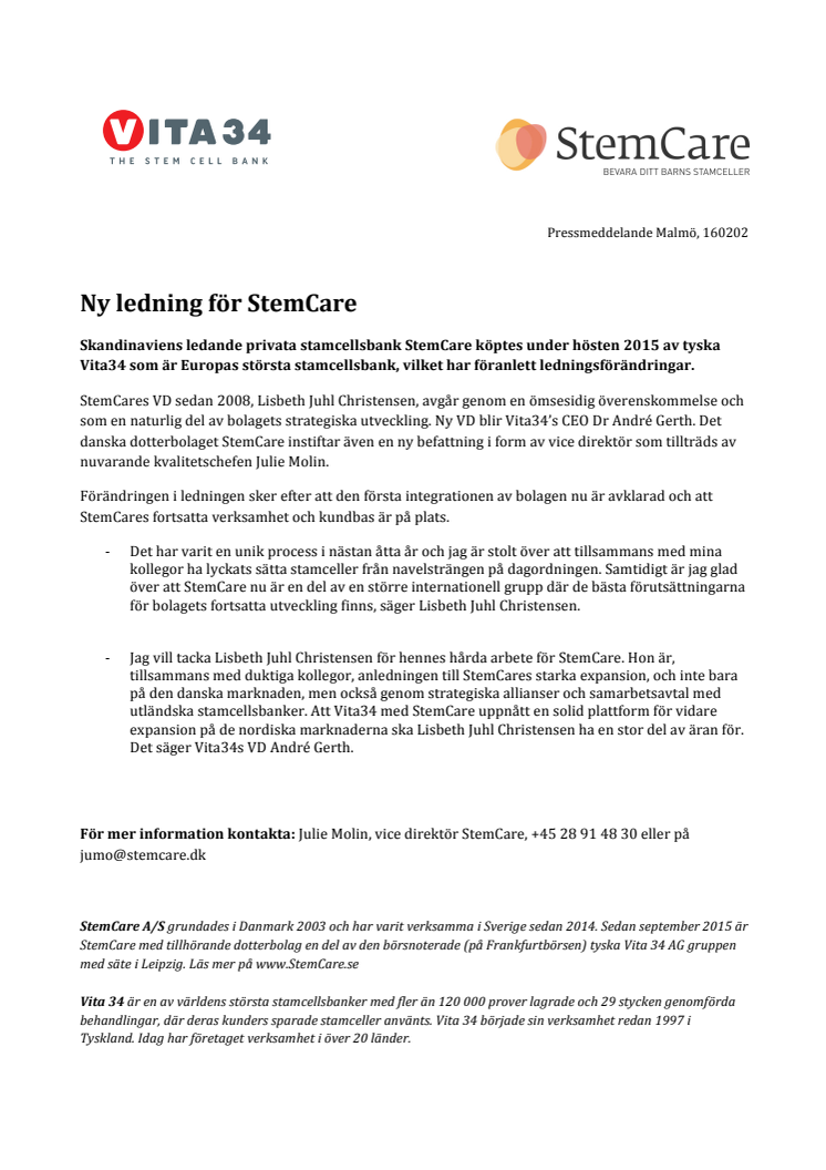 Ny ledning för StemCare