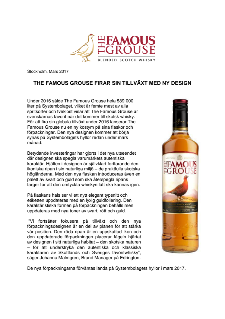 THE FAMOUS GROUSE FIRAR SIN TILLVÄXT MED NY DESIGN