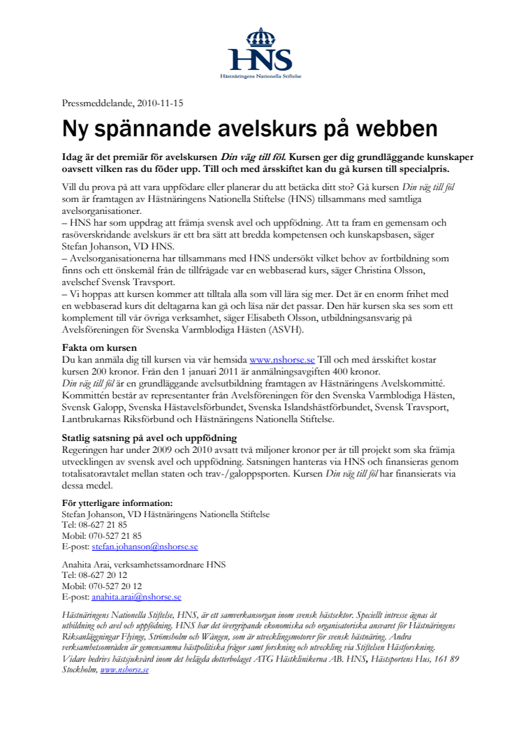 Ny spännande avelskurs på webben