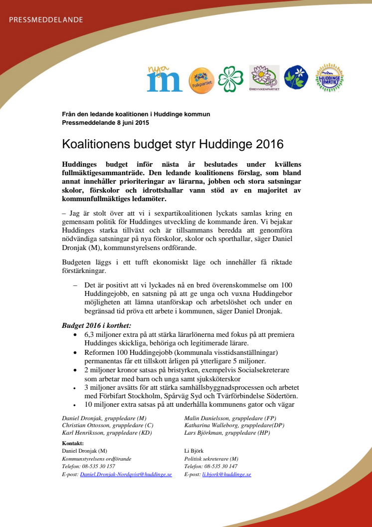 Koalitionens budget styr Huddinge 2016