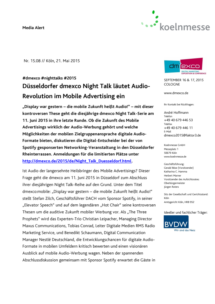 Düsseldorfer dmexco Night Talk läutet Audio-Revolution im Mobile Advertising ein