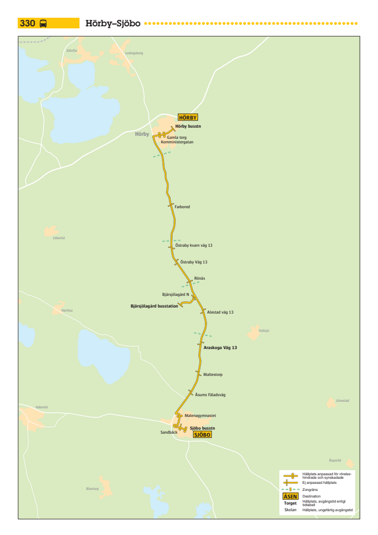 Färdväg linje 330 Hörby - Bjärsjölagård – Sjöbo