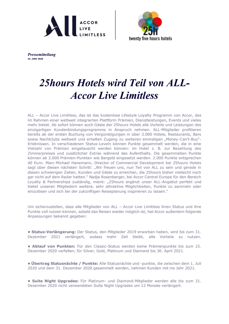25hours Hotels wird Teil von ALL- Accor Live Limitless