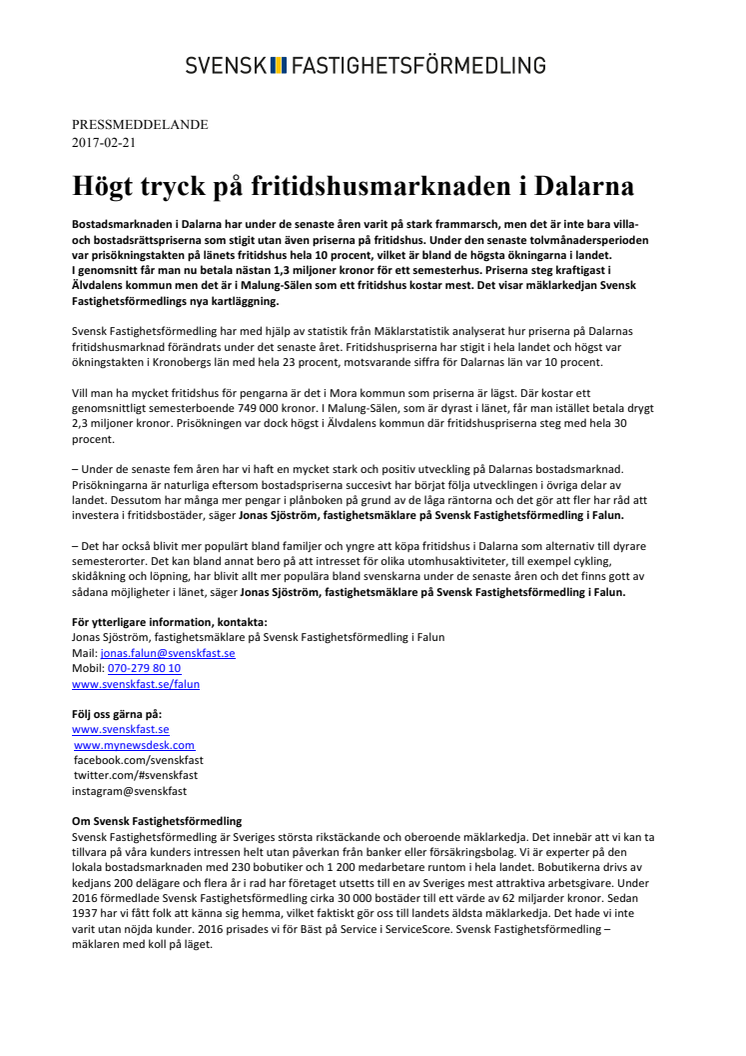 Högt tryck på fritidshusmarknaden i Dalarna 