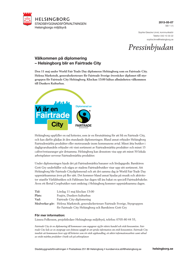 Pressinbjudan: Helsingborg blir en Fairtrade City