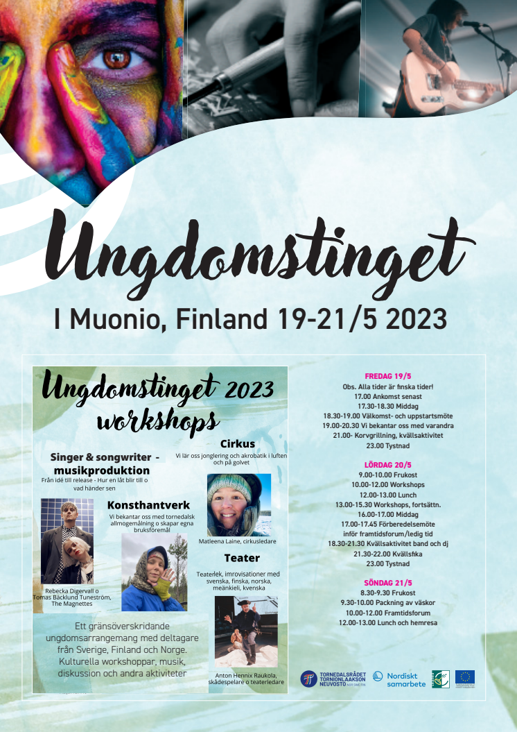 Program för Ungdomstinget som arrangerades i Muonio 19-21/5 2023