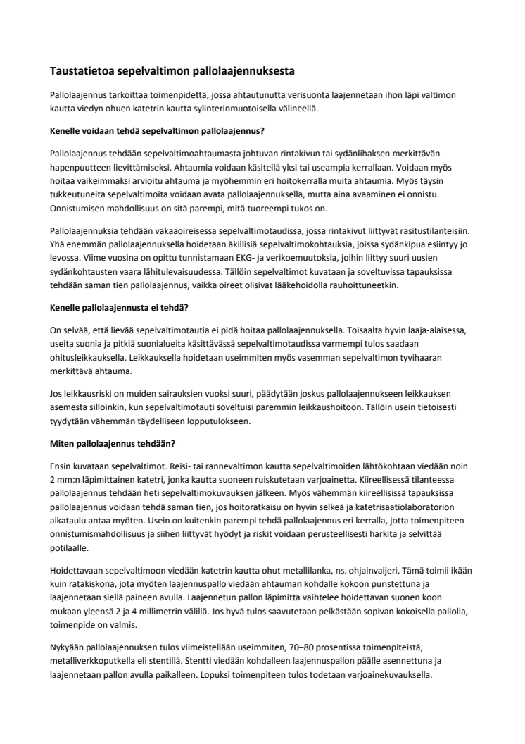 Taustatietoa sepelvaltimon pallolaajennuksesta