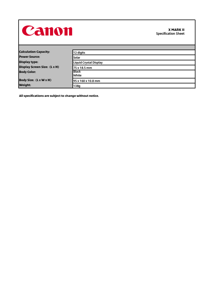 Canon Tekniska specifikationer X MARK II