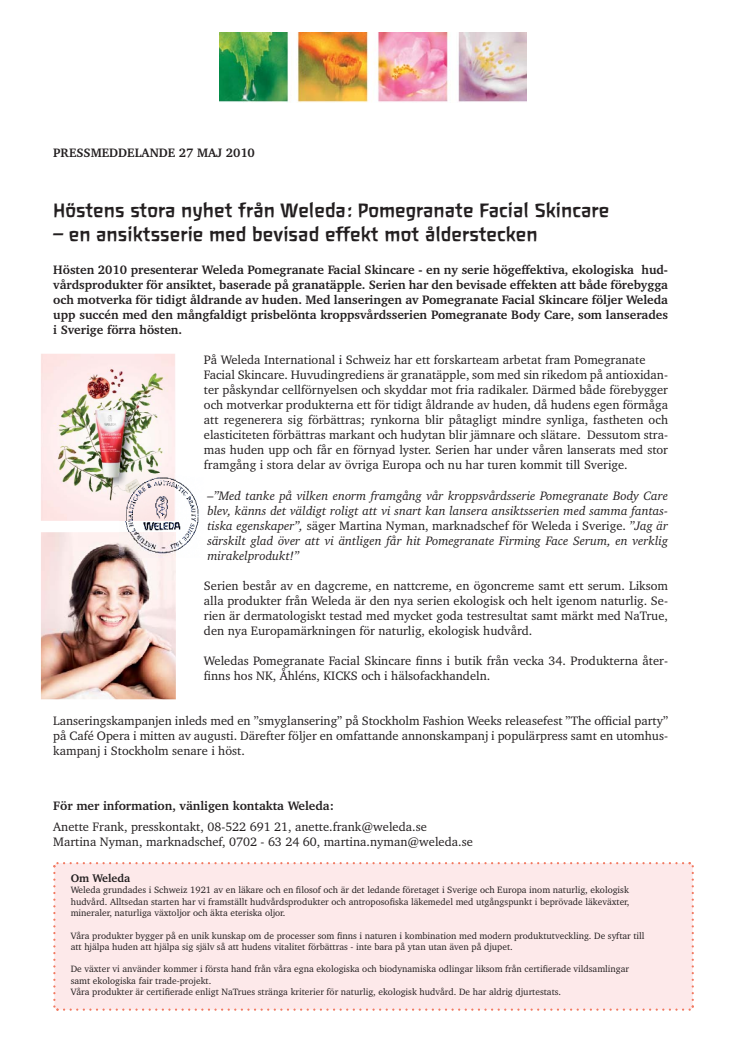 Höstens stora nyhet från Weleda: Pomegranate Facial Skincare  – en ansiktsserie med bevisad effekt mot ålderstecken