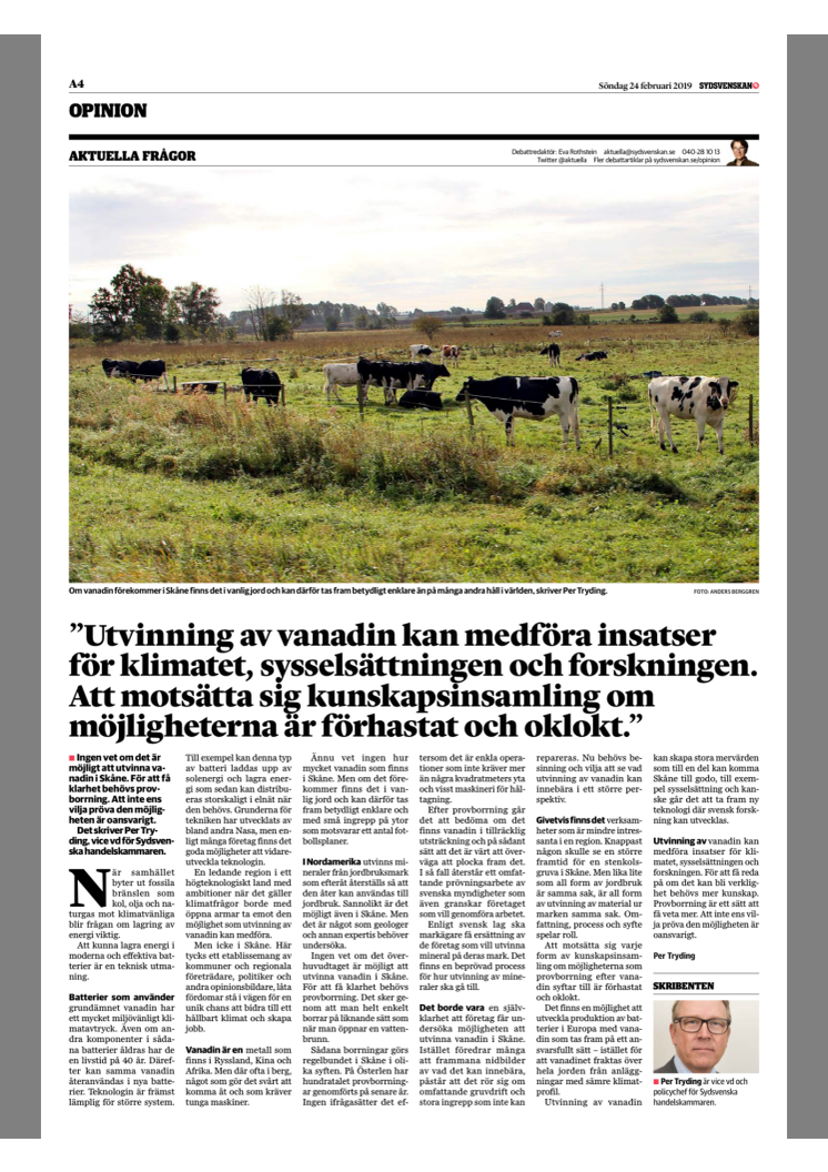 ”Utvinning av vanadin kan medföra insatser för klimatet, sysselsättningen och forskningen.”