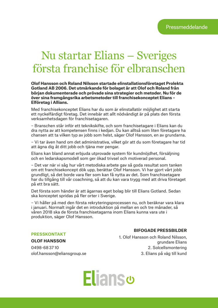 Nu startar Elians – Sveriges första franchise för elbranschen