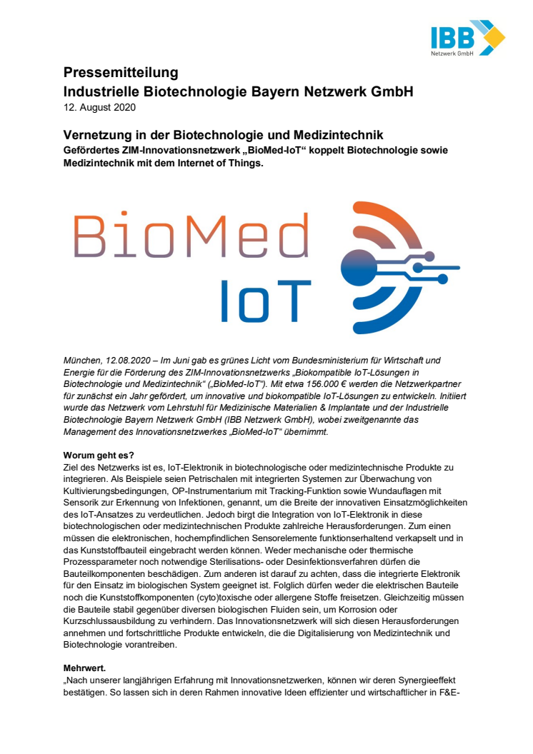 Vernetzung in der Biotechnologie und Medizintechnik