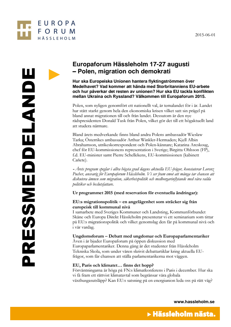 Europaforum Hässleholm - Nu släpps årets program