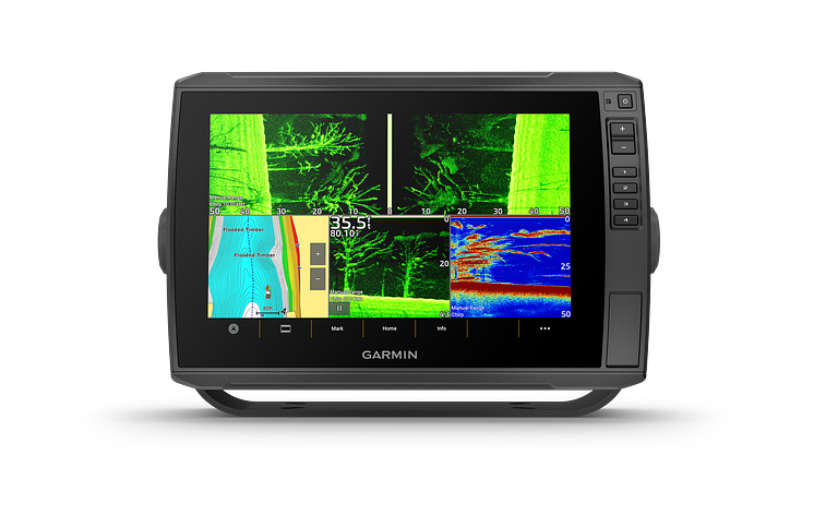 Garmin_ECHOMAP Ultra 102sv_SplitScreen mit SideVü_Garmin Navionics Vision+_ClearVü_LiveScope_CHIRP (c) Garmin Deutschland GmbH