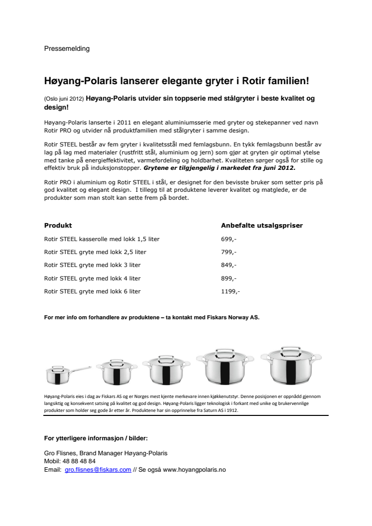 Høyang-Polaris lanserer elegante stålgryter av beste kvalitet! 