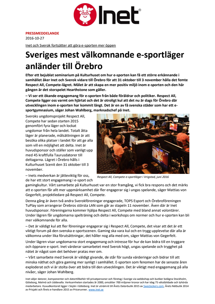 Sveriges mest välkomnande e-sportläger anländer till Örebro