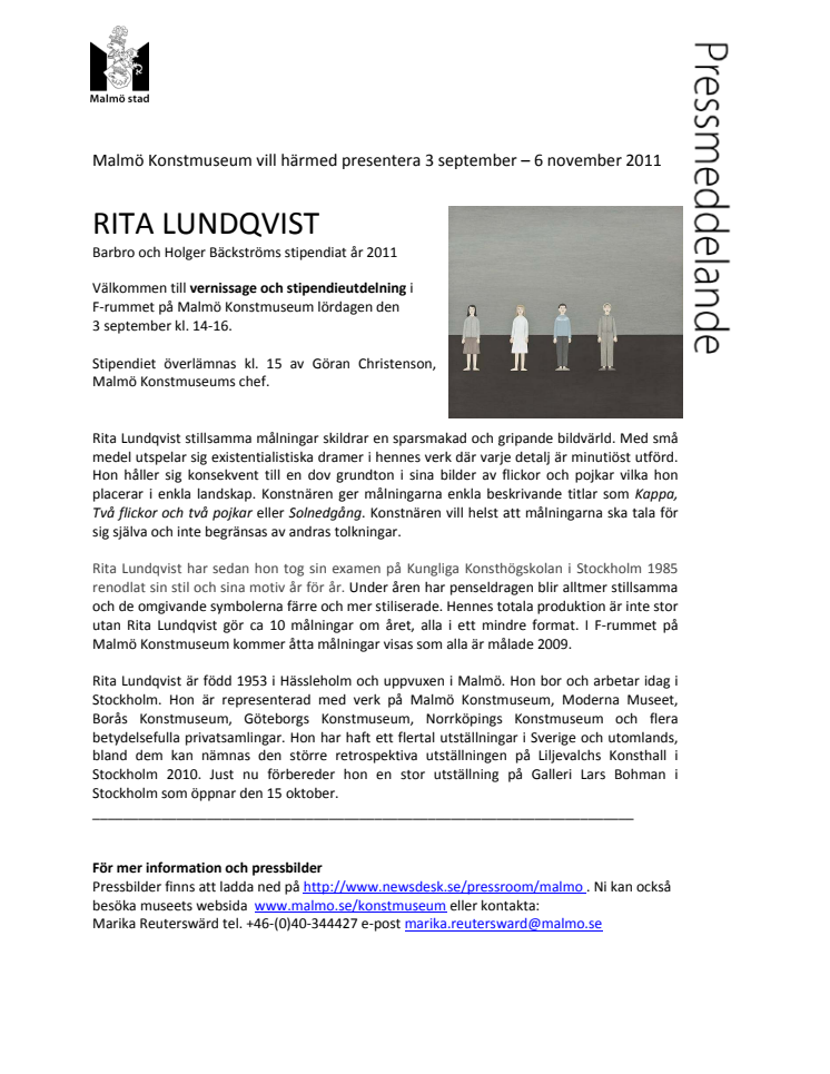 RITA LUNDQVIST - Bäckström stipendiat 2011