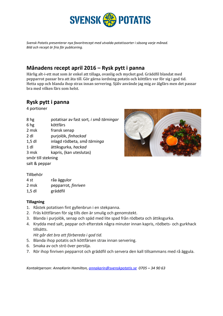 Månadens recept april - Rysk pytt i panna