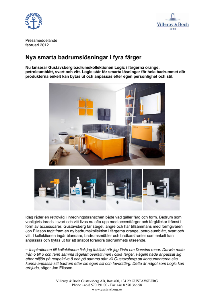 Nya smarta badrumslösningar i fyra färger från Gustavsberg