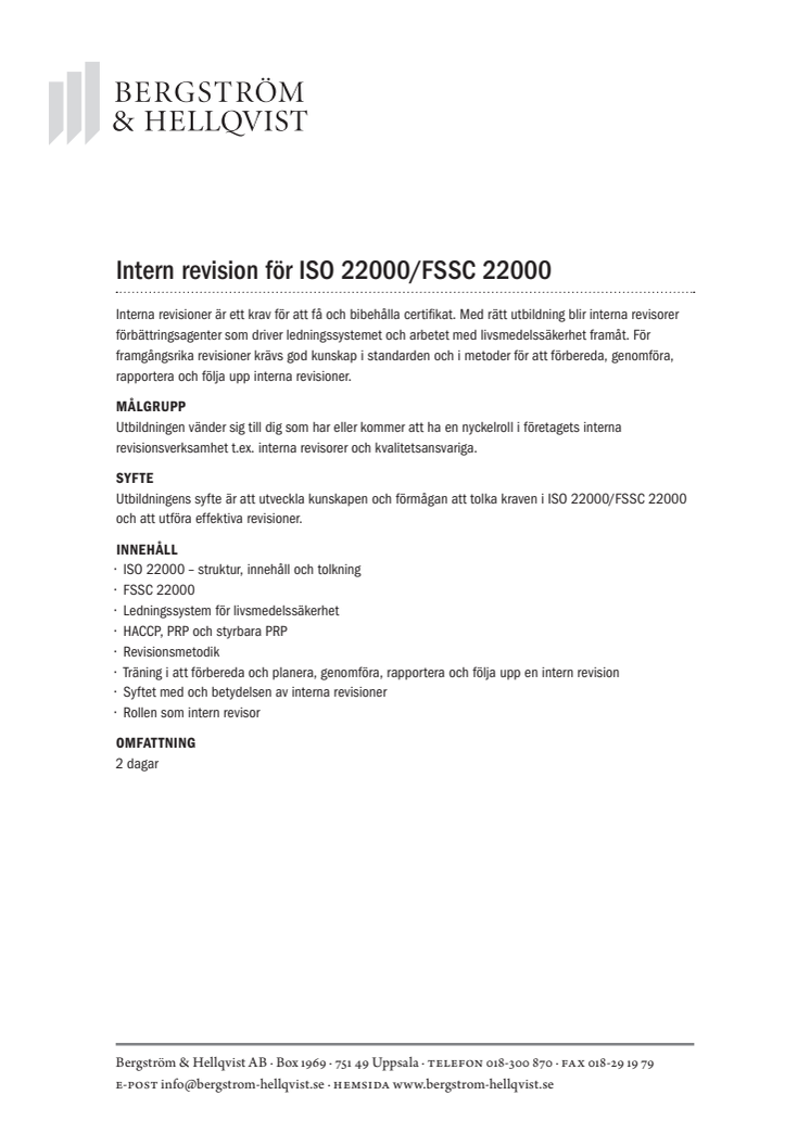 Intern revision för ISO 22000/FSSC 22000