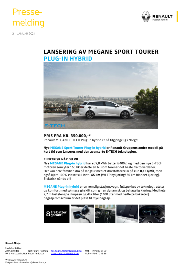 Nye Megane Sport Tourer Plug-in hybrid 