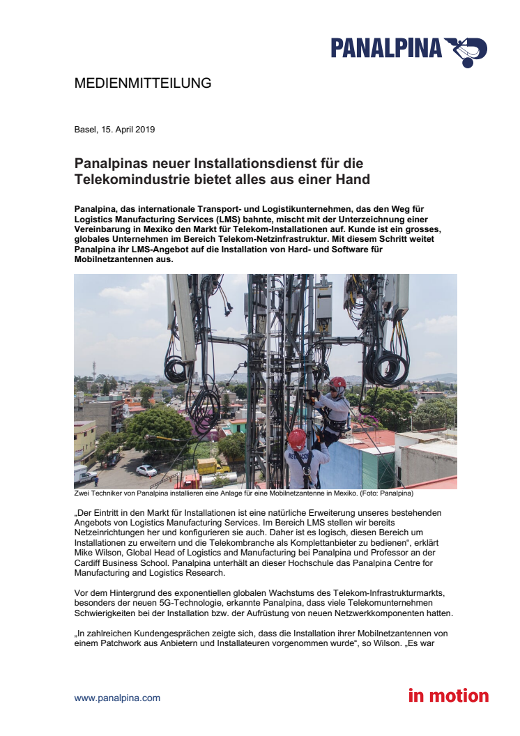 Panalpinas neuer Installationsdienst für die Telekomindustrie bietet alles aus einer Hand