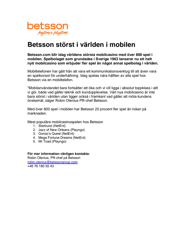 Betsson störst i världen i mobilen