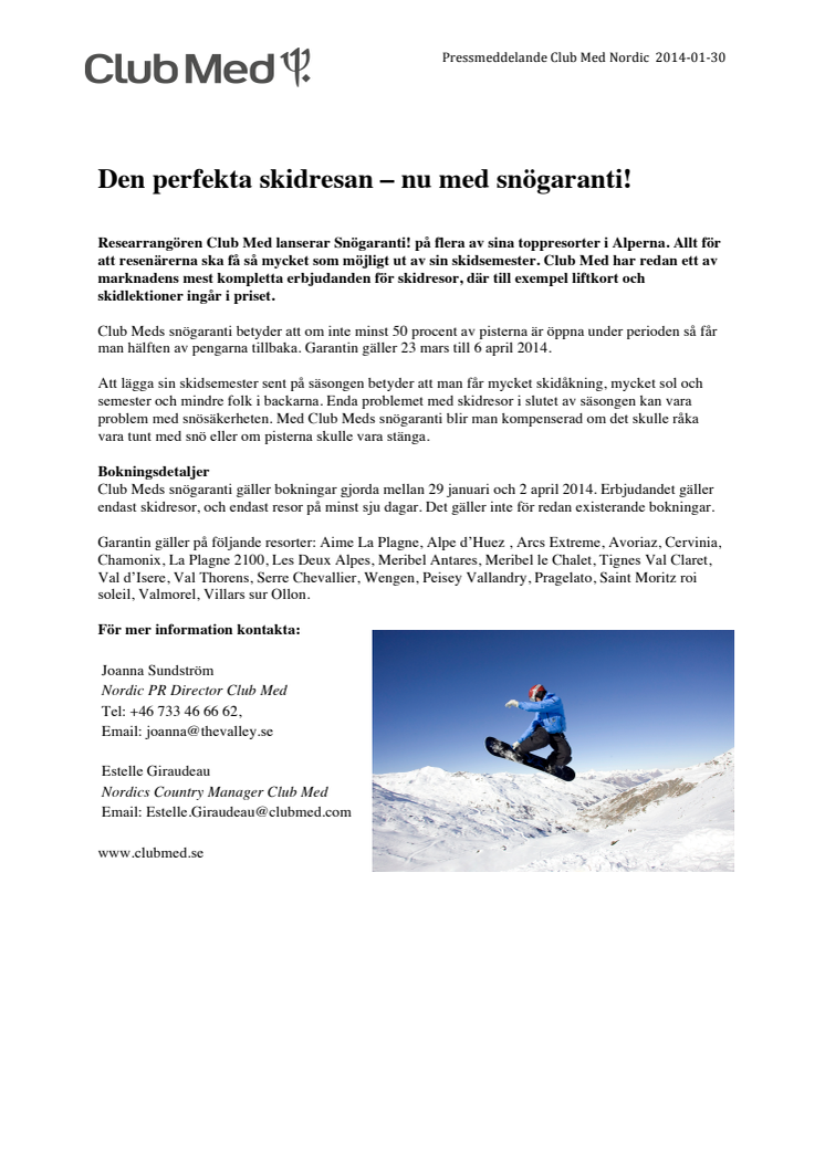 Club Med erbjuder snögaranti på skidresan