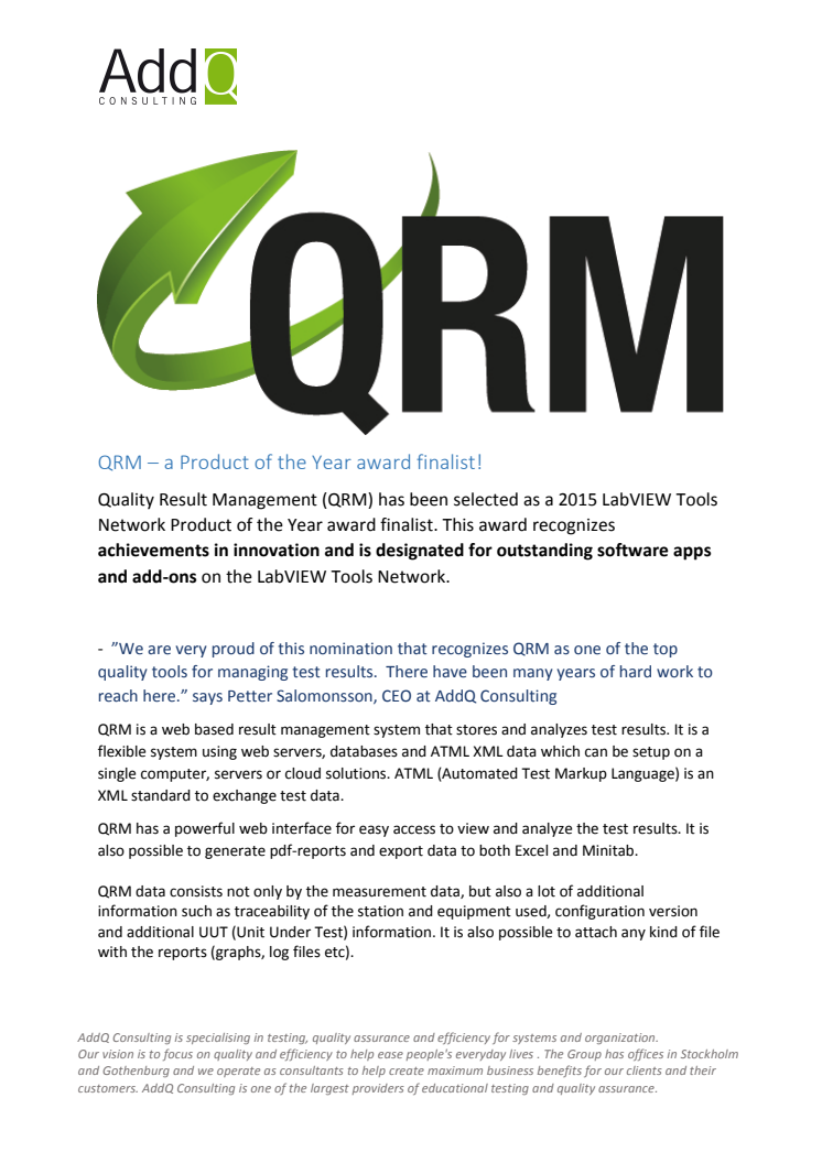 QRM - A Product of the Year award finalist!