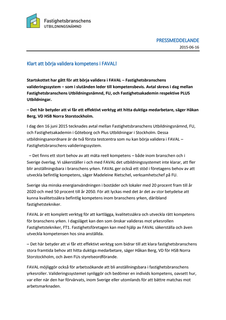 Klart att börja validera kompetens i FAVAL!