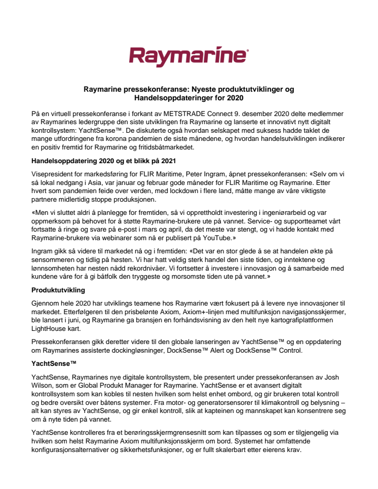 Raymarine pressekonferanse: Nyeste produktutviklinger og  Handelsoppdateringer for 2020 