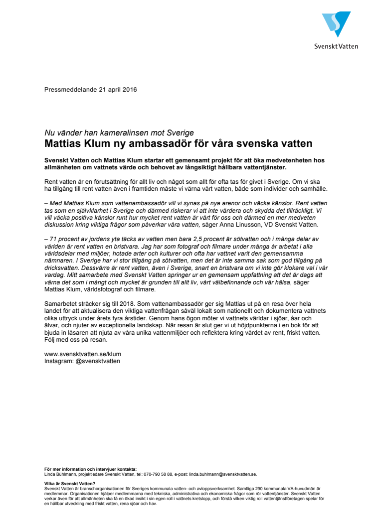 Mattias Klum ny ambassadör för våra svenska vatten