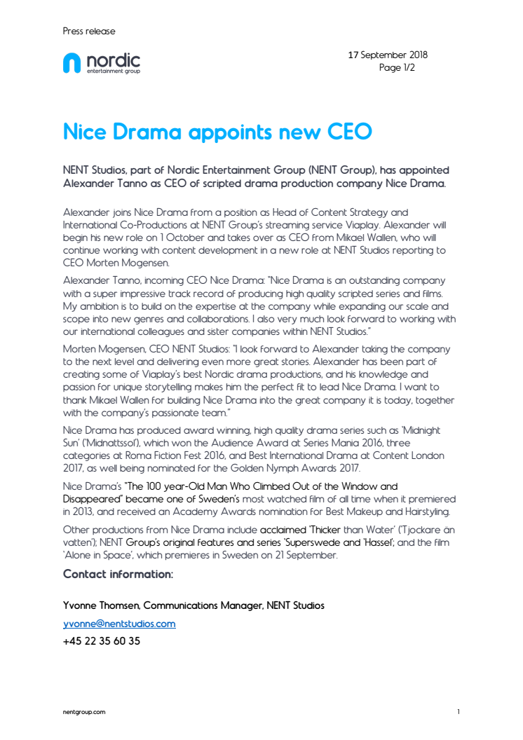 Nice Drama appoints new CEO