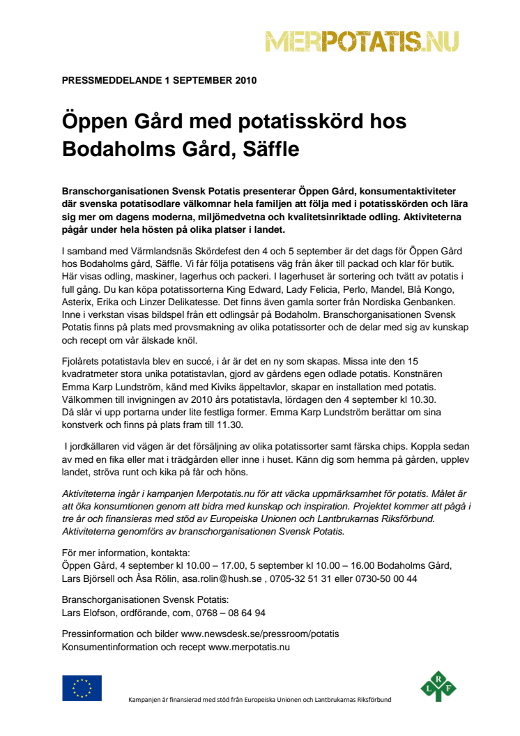 Öppen Gård med potatisskörd hos Bodaholms Gård, Säffle