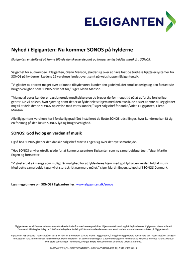 Nyhed i Elgiganten: Nu kommer SONOS på hylderne