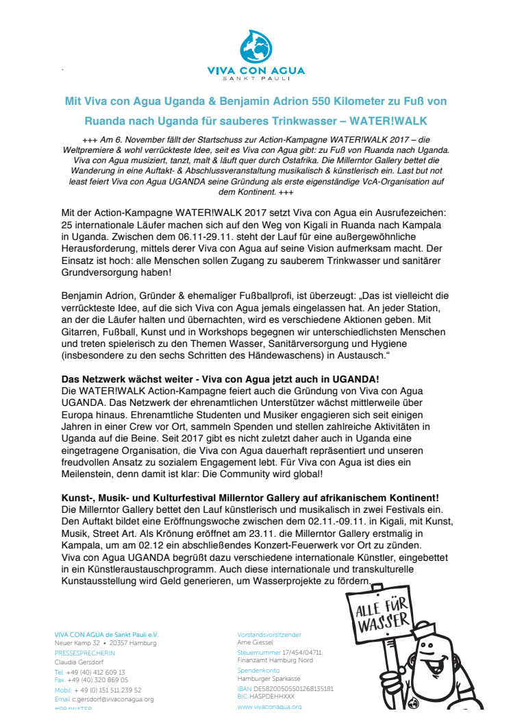 Mit Viva con Agua Uganda & Benjamin Adrion 550 Kilometer zu Fuß von Ruanda nach Uganda für sauberes Trinkwasser – WATER!WALK
